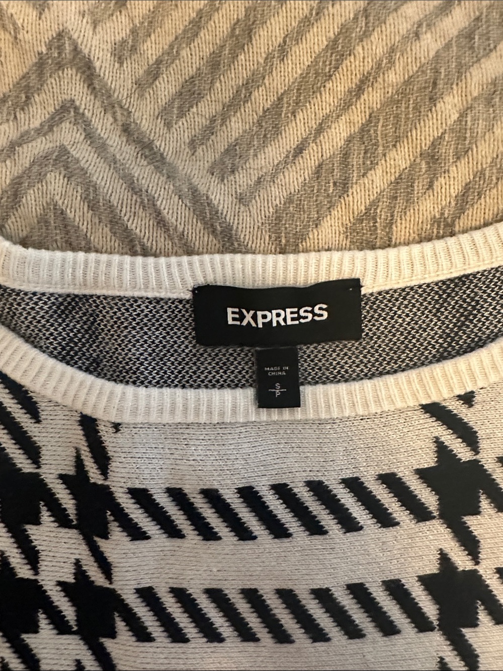 Express Cream and Black Plaid Crewneck Sweater - Picture 2 of 2